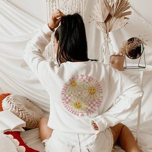 Positivity Vibes Only Pink Checkered Smiley Sweatshirt